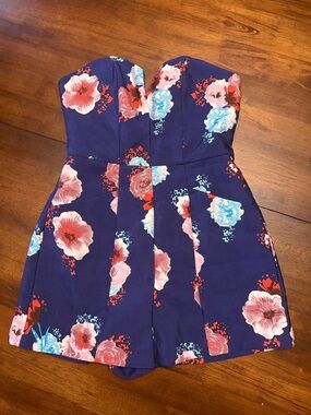 Renn Floral Strapless Romper With Pockets
